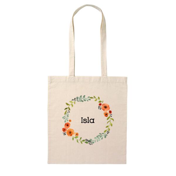 Floral Wreath Personalised Name - Tote Bag Thumbnail