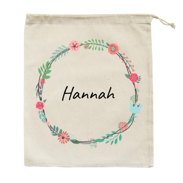 Floral Wreath - Large Calico Bag Thumbnail