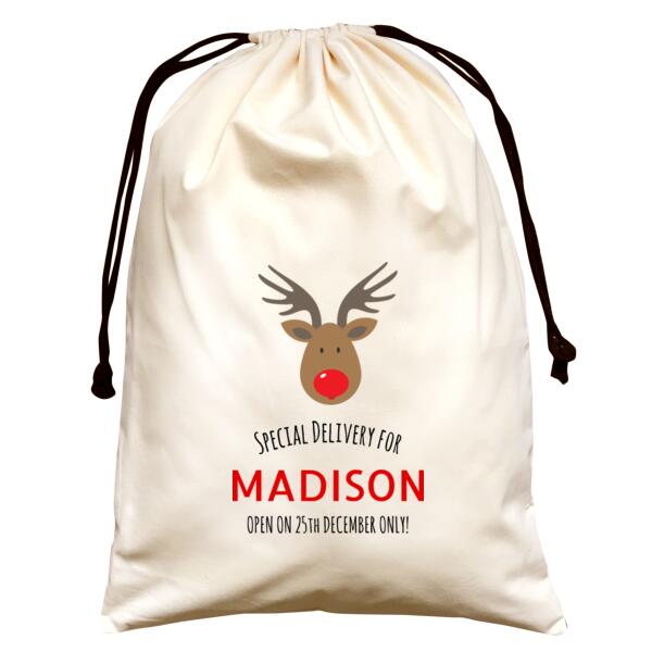 Reindeer - Large Natural Canvas Santa Sack Thumbnail