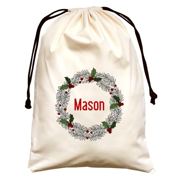 Vintage Wreath - Large Natural Canvas Santa Sack Thumbnail