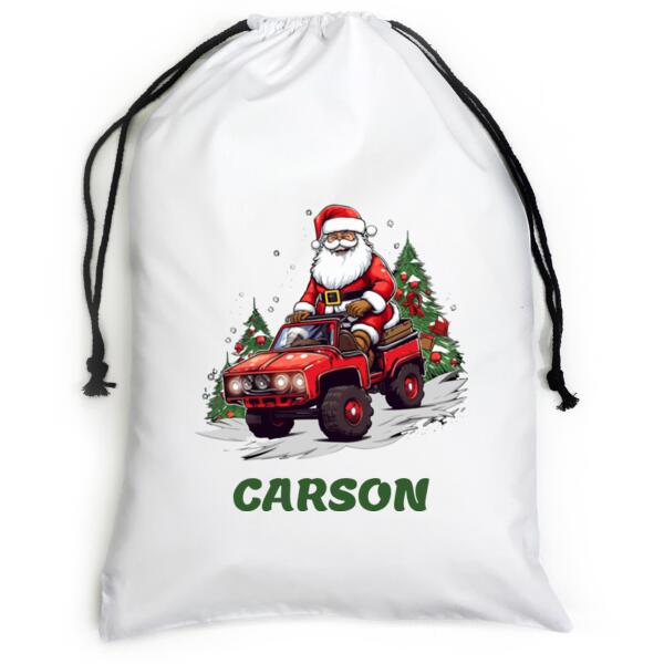 Santa Riding Jeep - Large White Canvas Santa Sack Thumbnail