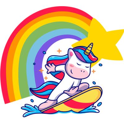 Surfing unicorn with rainbow Thumbnail